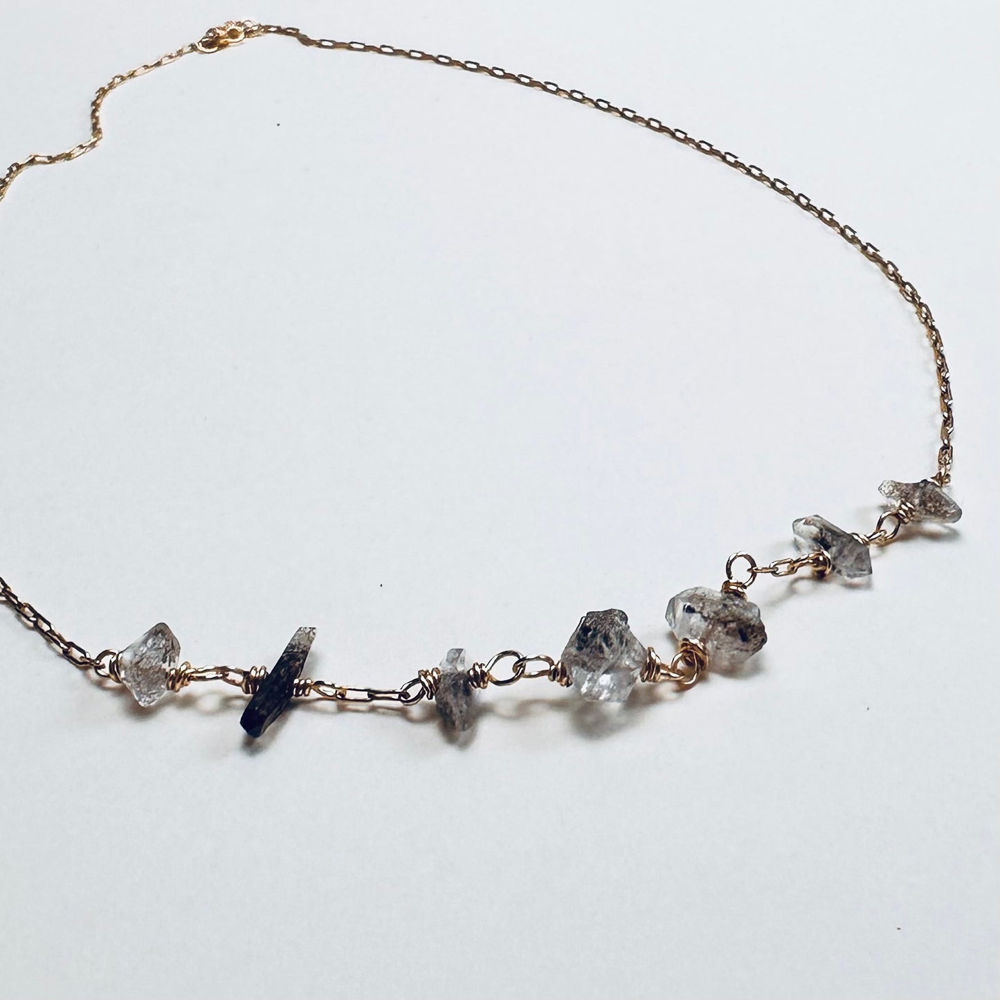 Celestara Herkimer Salt & Pepper Diamond Choker Necklace – Dainty Beaded 15.5” Nape Necklace