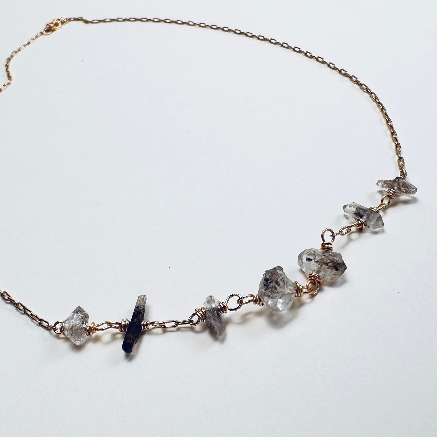 Celestara Herkimer Salt & Pepper Diamond Choker Necklace – Dainty Beaded 15.5” Nape Necklace