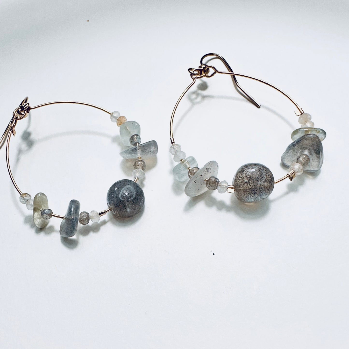 Silver Moondrop Labradorite Hoops |Aquamarine & Clear Topaz