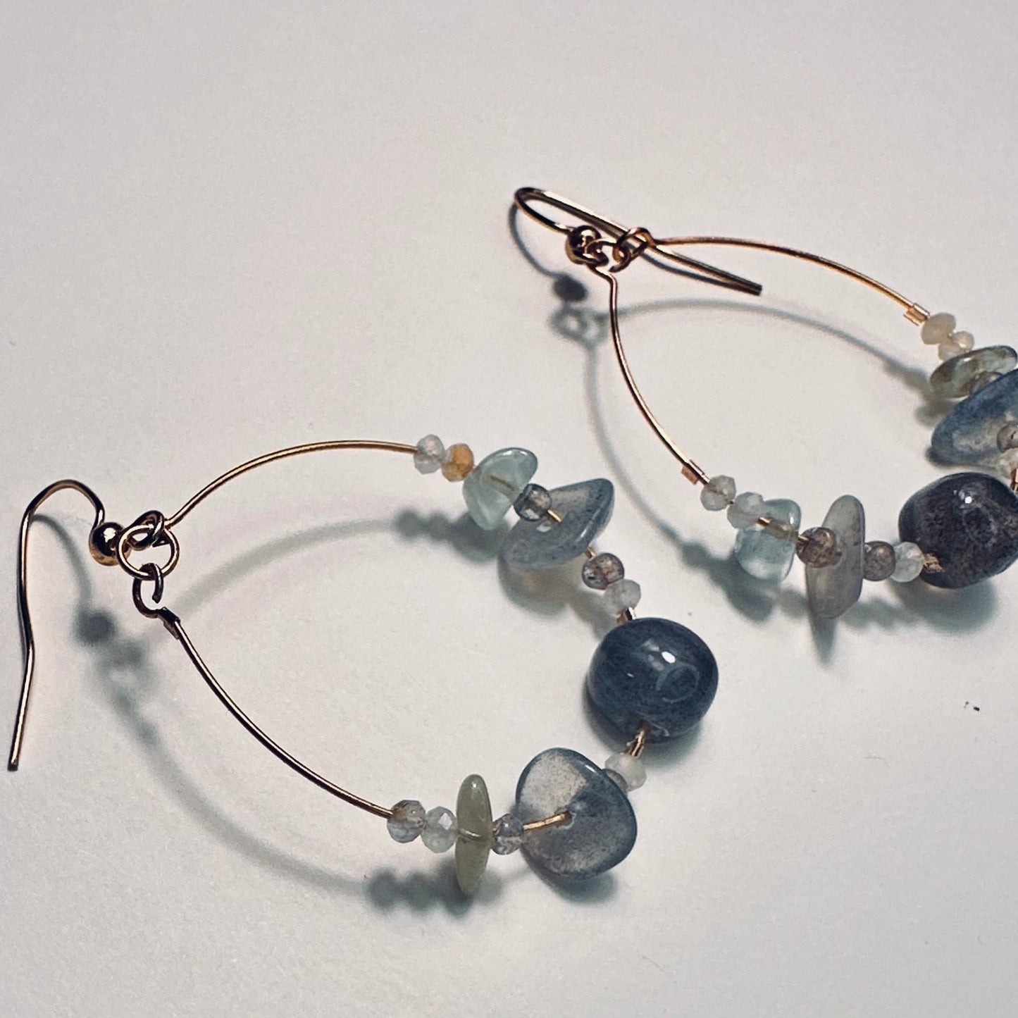 Silver Moondrop Labradorite Hoops |Aquamarine & Clear Topaz