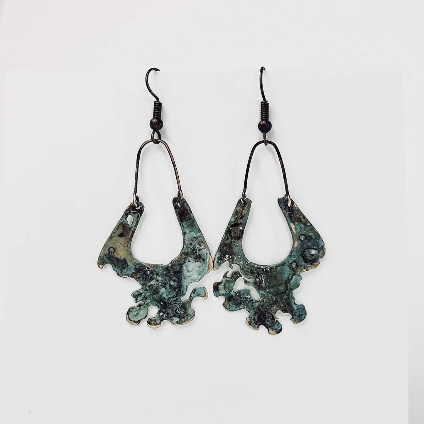 Palimpsest Glyph Earrings – Verdigris Brass Statement Earrings