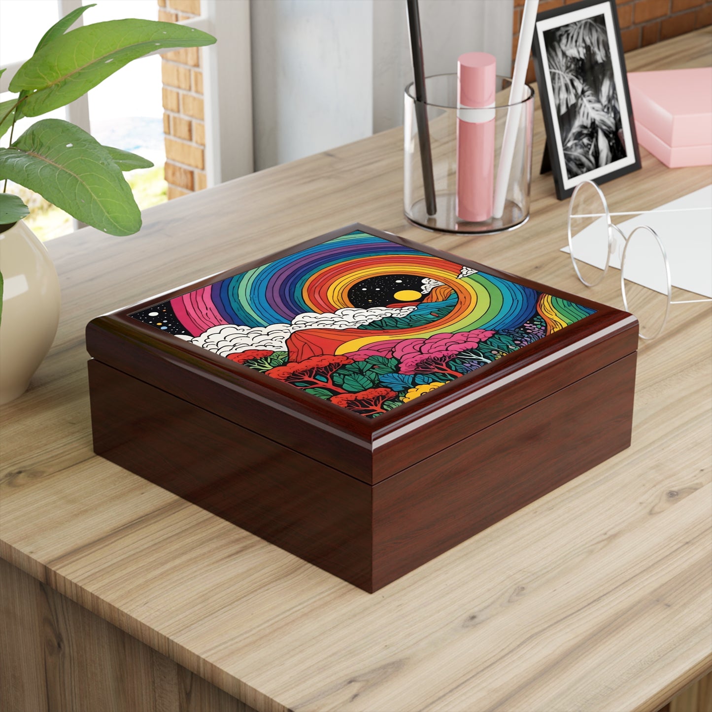Rainbow Road Custom Art Jewelry box of Contemporary Black & White Jewelry Box - Elegant Storage for Accessories