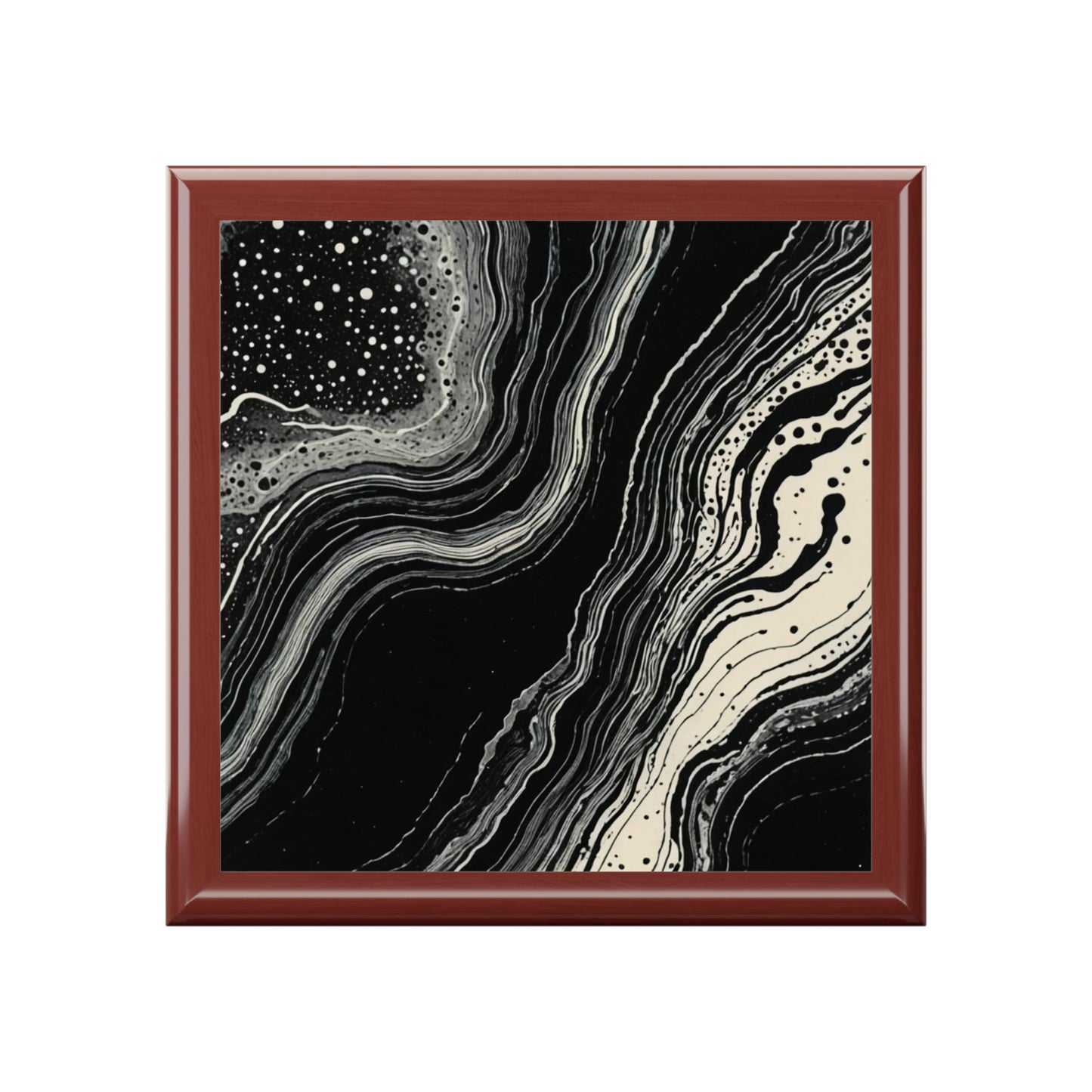Lunar Drift Abstract Black & White Flow Jewelry Box