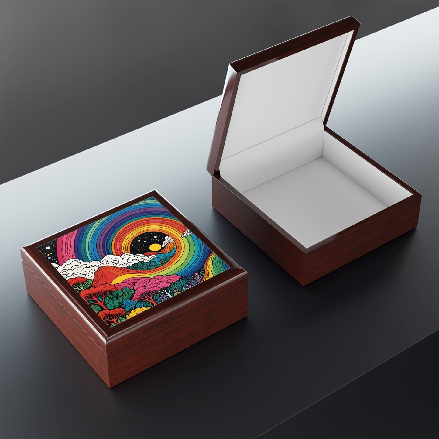 Rainbow Road Custom Art Jewelry box of Contemporary Black & White Jewelry Box - Elegant Storage for Accessories