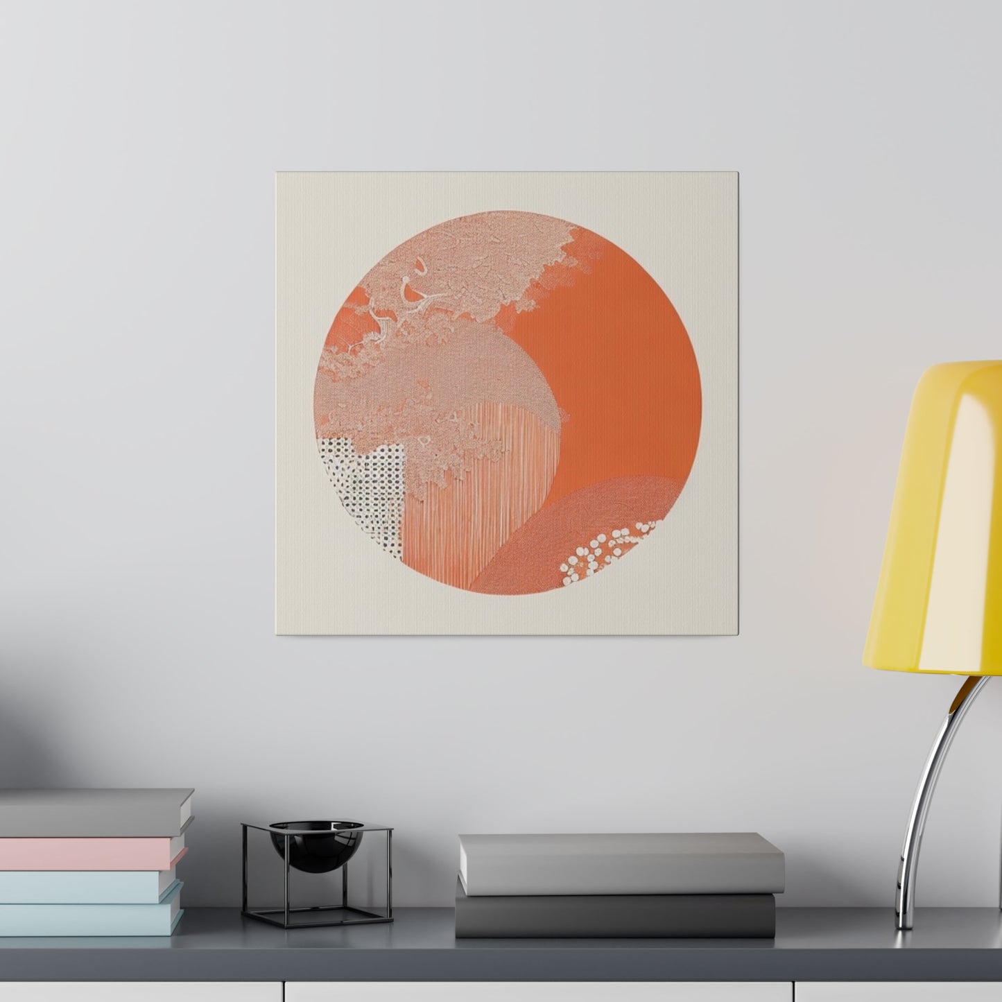 Japandi Orange Geometric Vintage Wall Art on Matte Canvas