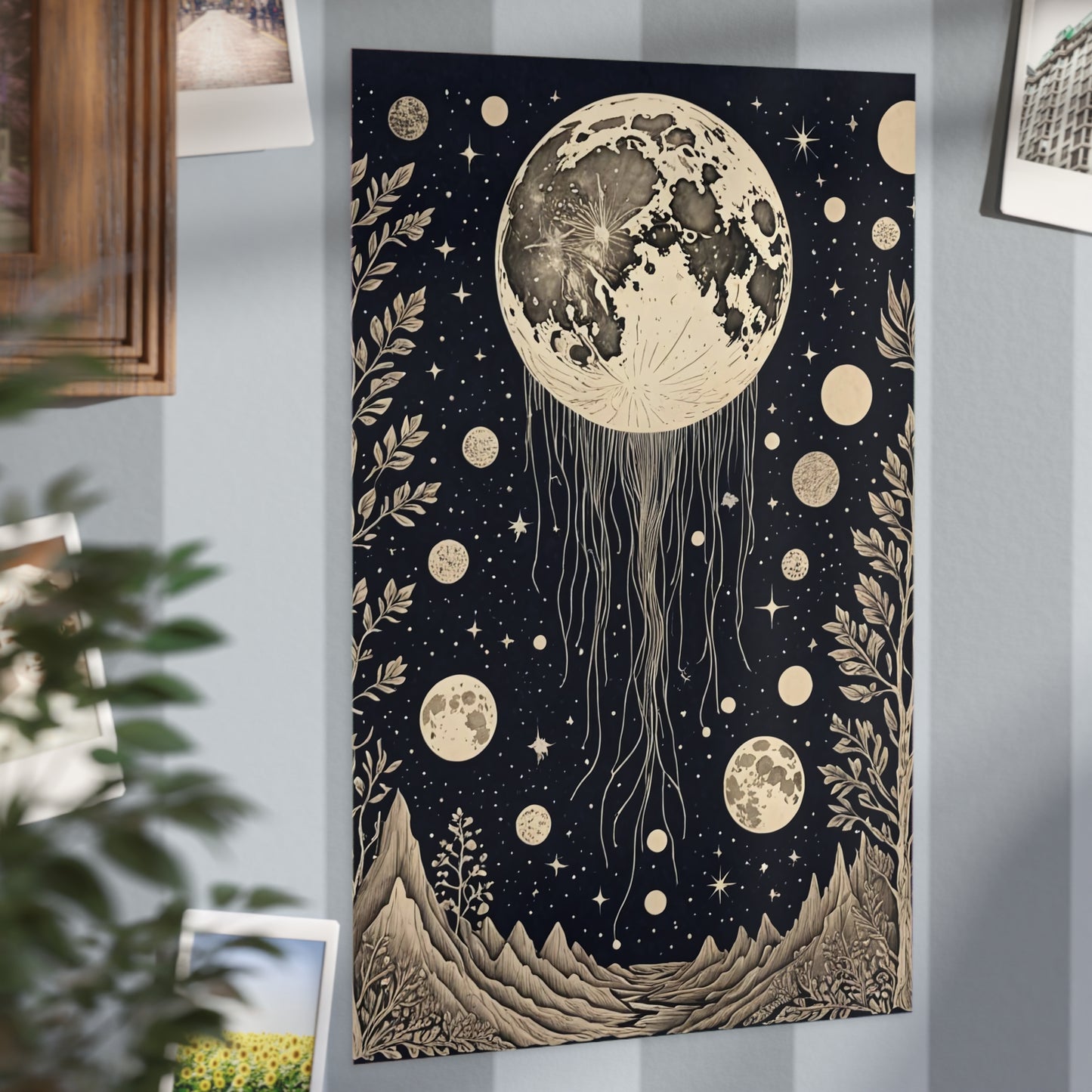 Tethered Moons Floating Lunar Forest Print