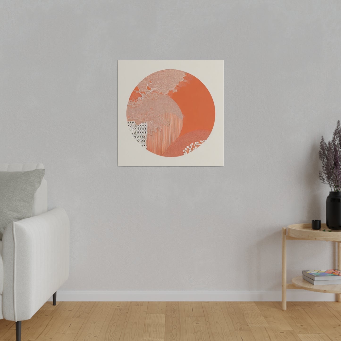 Japandi Orange Geometric Vintage Wall Art on Matte Canvas