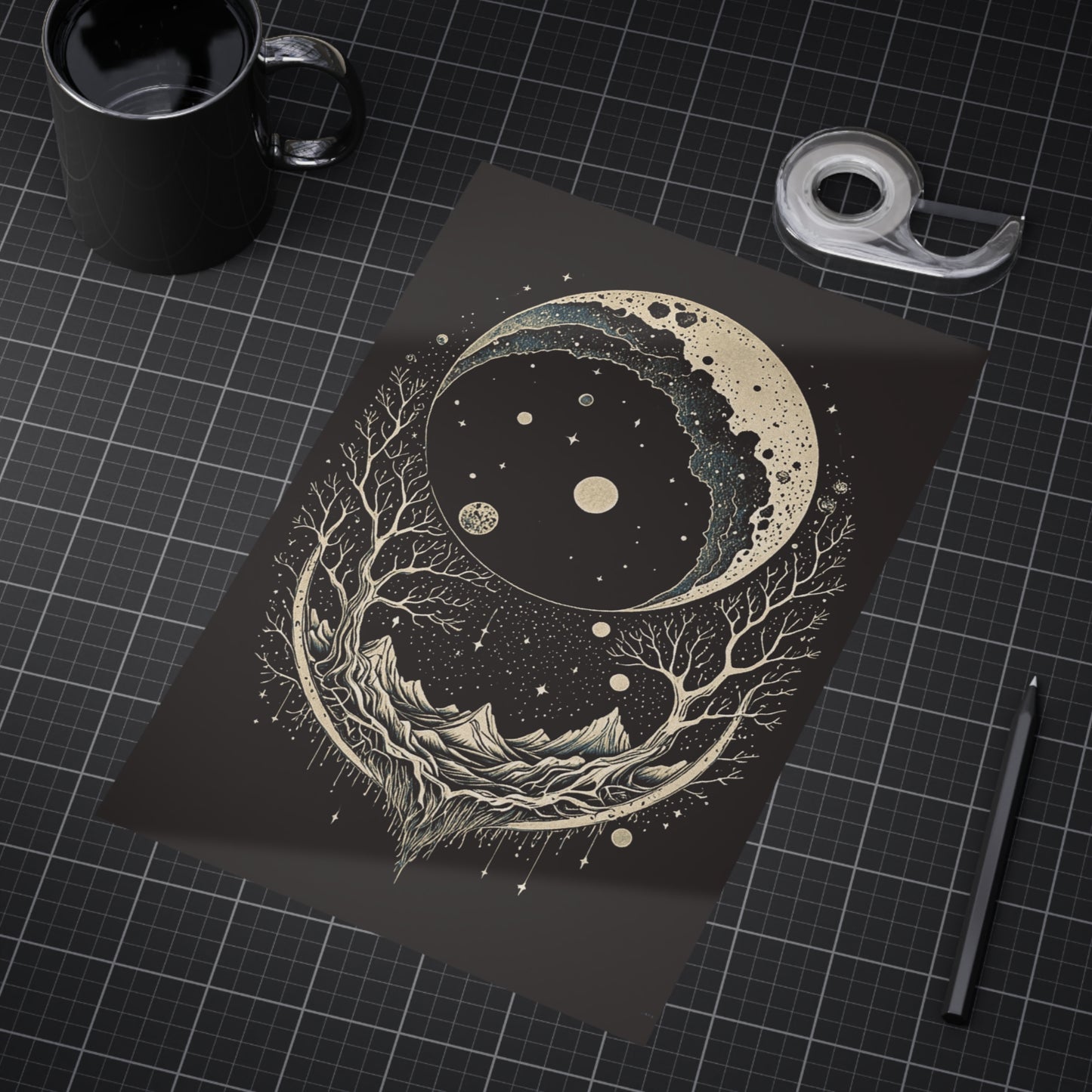 Mountain Eclipse Surreal Lunar Landscape Unframed Art Print