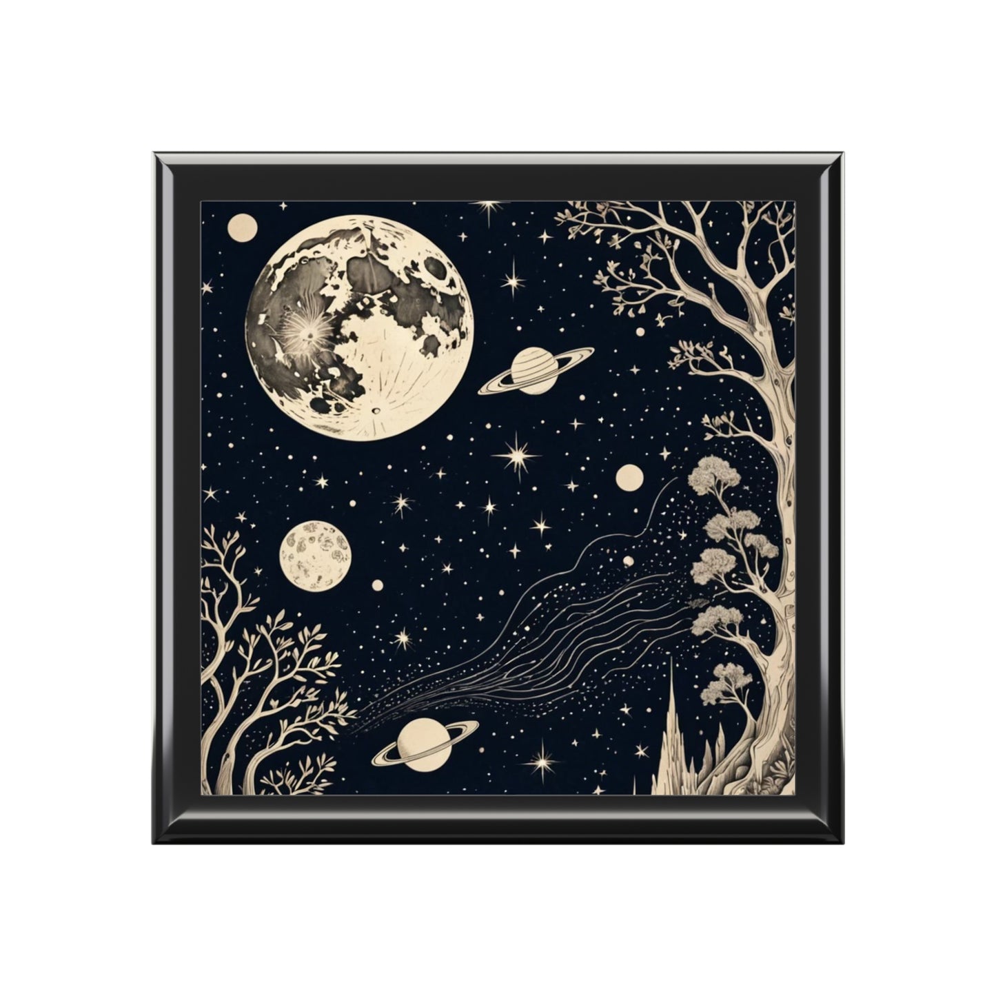 Celestial Blooms Custom Art Jewelry Box – Handmade Decorative Keepsake Storage for Gifts, Memorials & Special Occasions