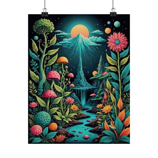 Flora Solstice – Whimsical Cosmic Garden Poster| Surreal Psychedelic Fantasy Posters – Whimsical Fine Art Wall Prints