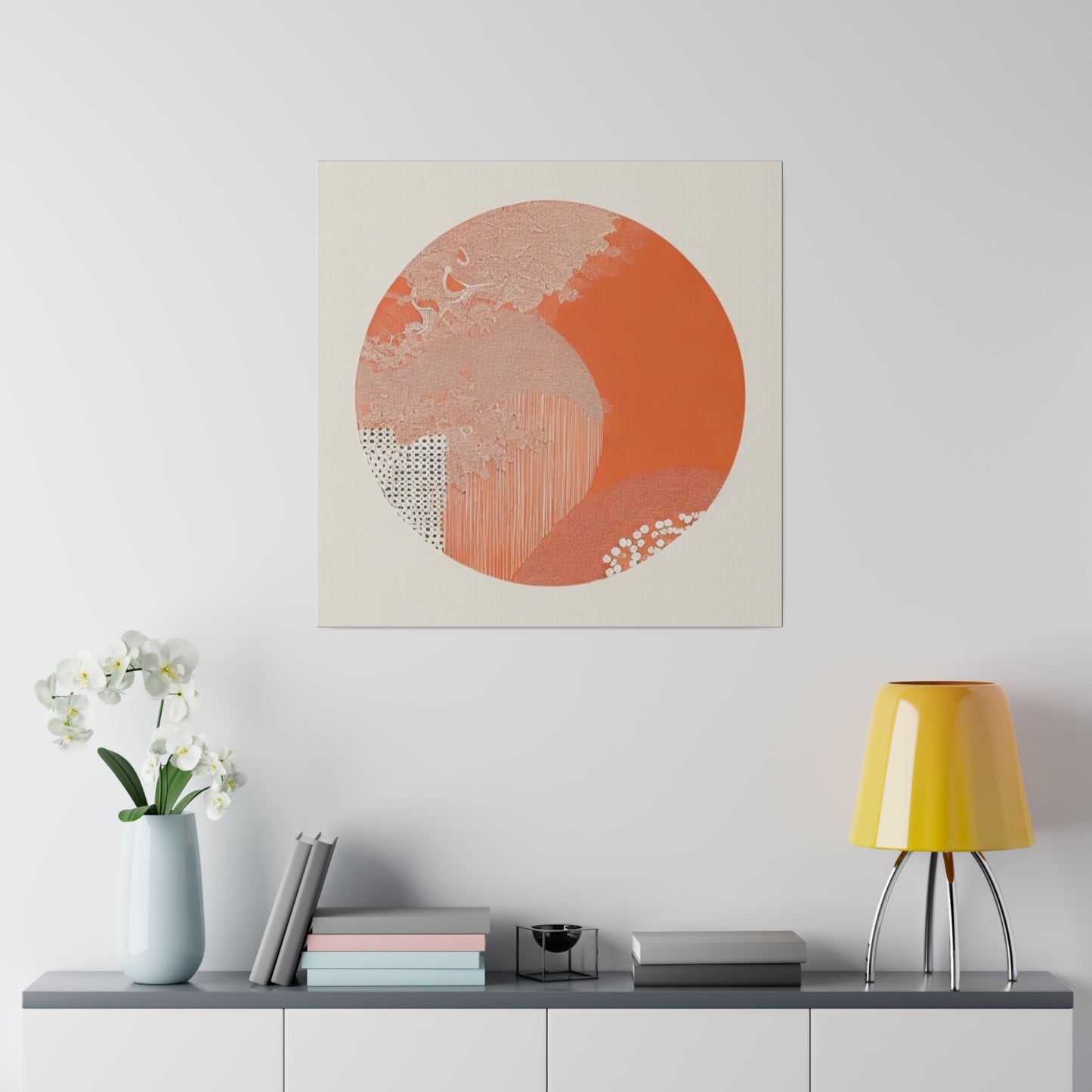 Japandi Orange Geometric Vintage Wall Art on Matte Canvas