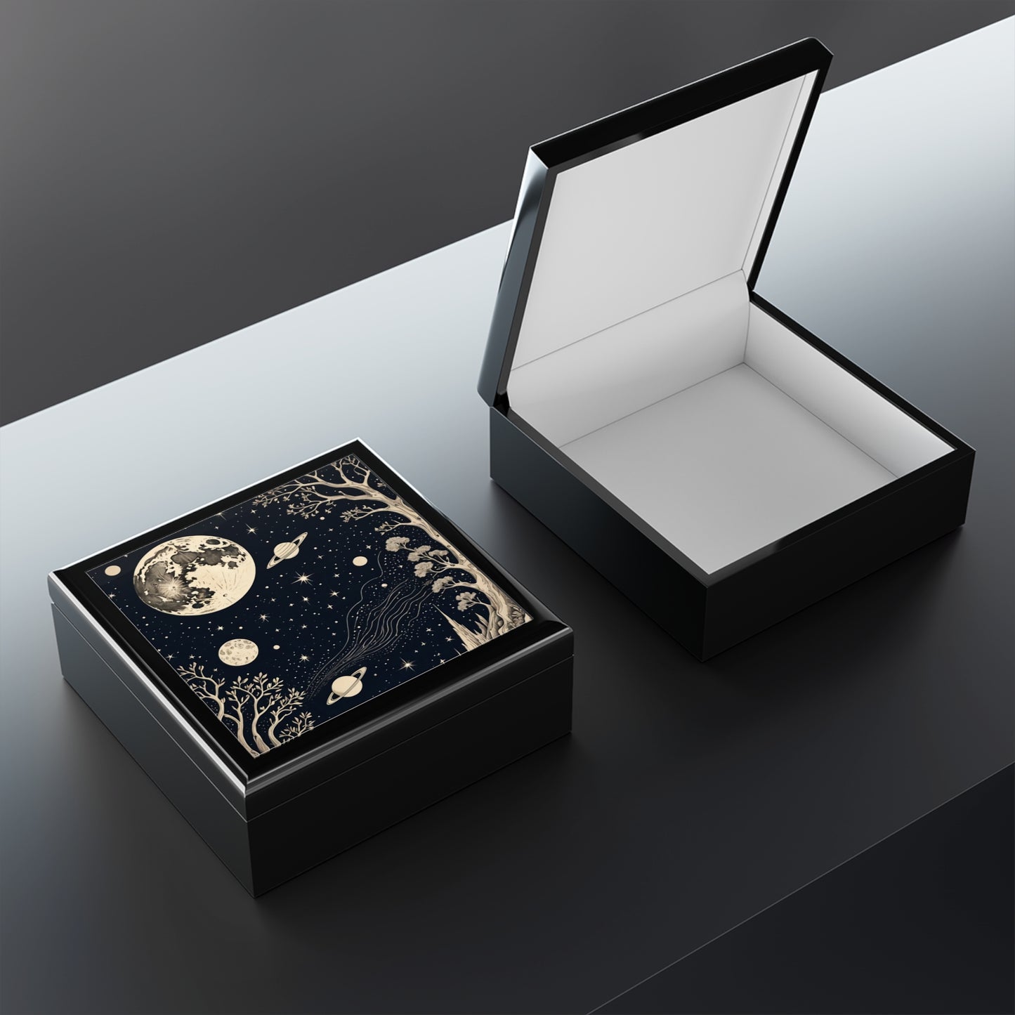 Celestial Blooms Custom Art Jewelry Box – Handmade Decorative Keepsake Storage for Gifts, Memorials & Special Occasions