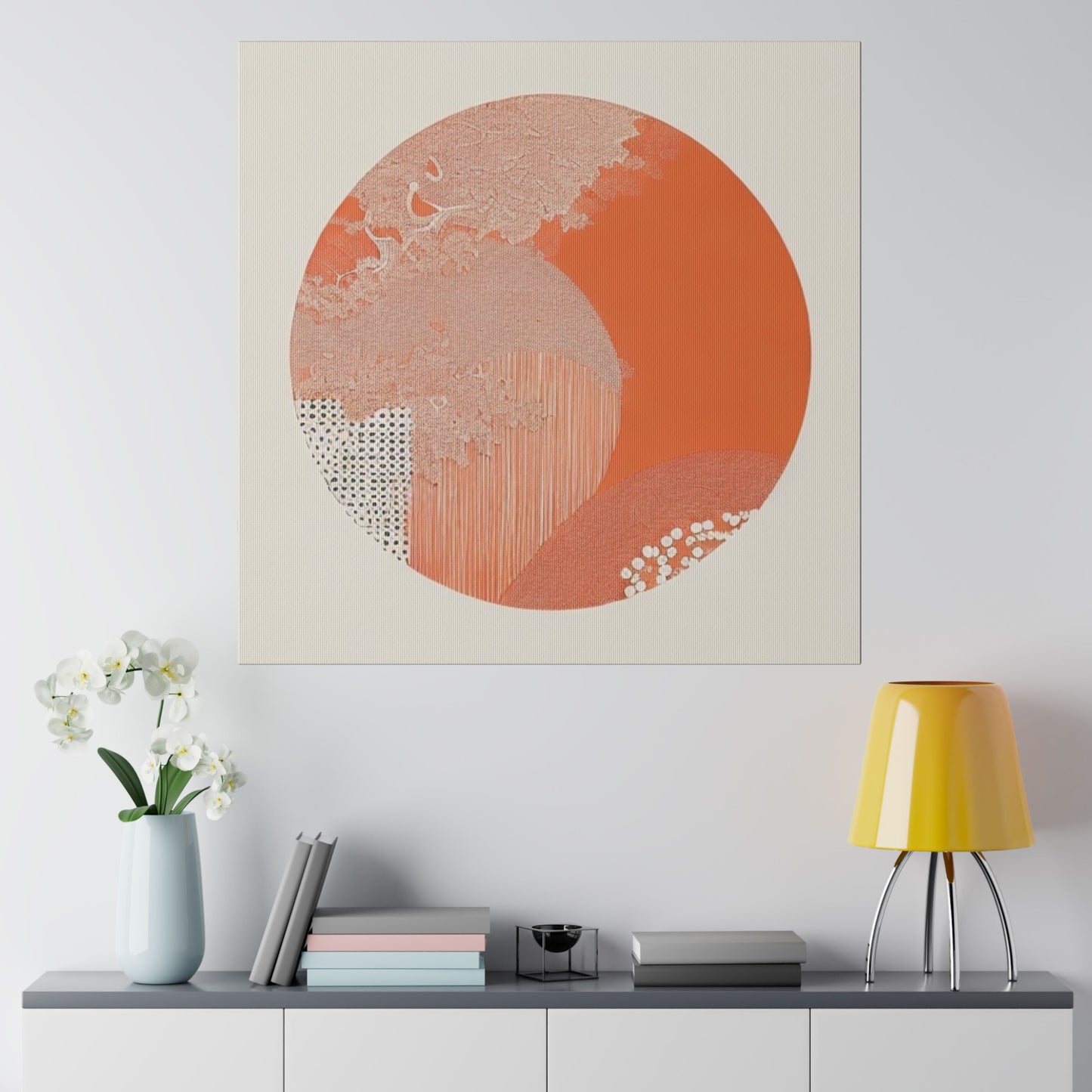 Japandi Orange Geometric Vintage Wall Art on Matte Canvas
