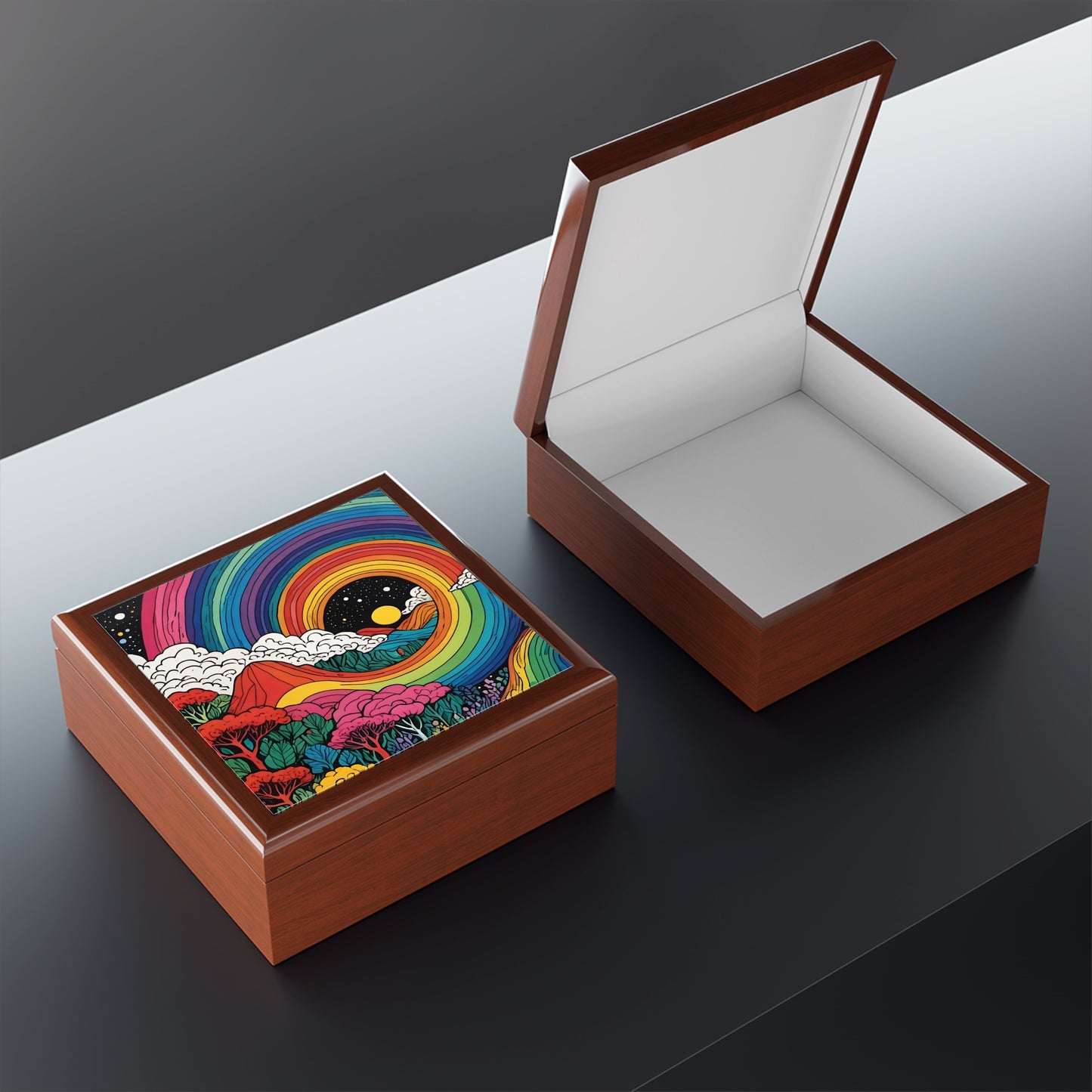 Rainbow Road Custom Art Jewelry box of Contemporary Black & White Jewelry Box - Elegant Storage for Accessories