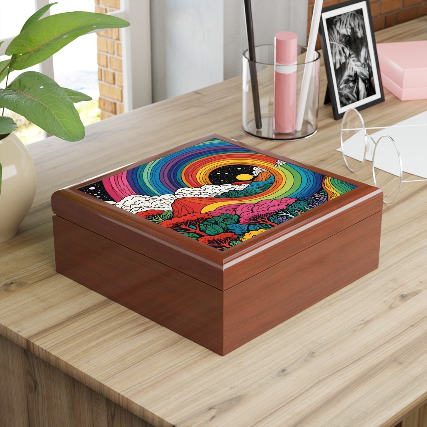 Rainbow Road Custom Art Jewelry box of Contemporary Black & White Jewelry Box - Elegant Storage for Accessories