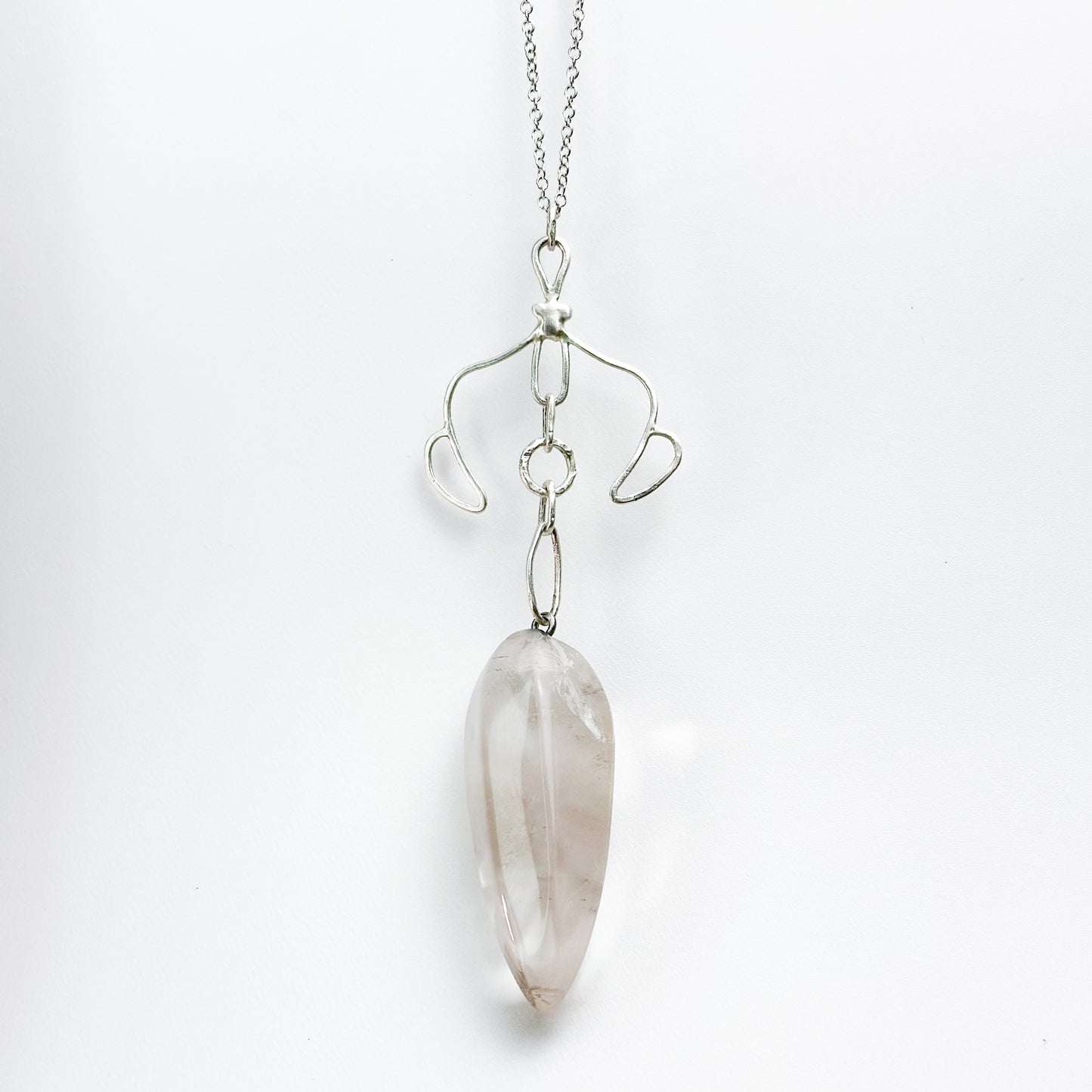 Celestial Balance Quartz Pendant – Hand-Forged Silver & Clear Quartz Necklace