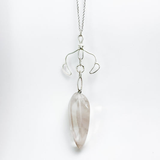 Celestial Balance Quartz Pendant – Hand-Forged Silver & Clear Quartz Necklace
