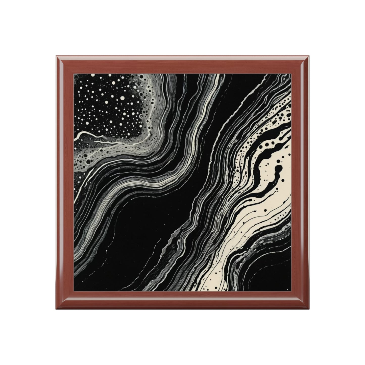 Lunar Drift Abstract Black & White Flow Jewelry Box