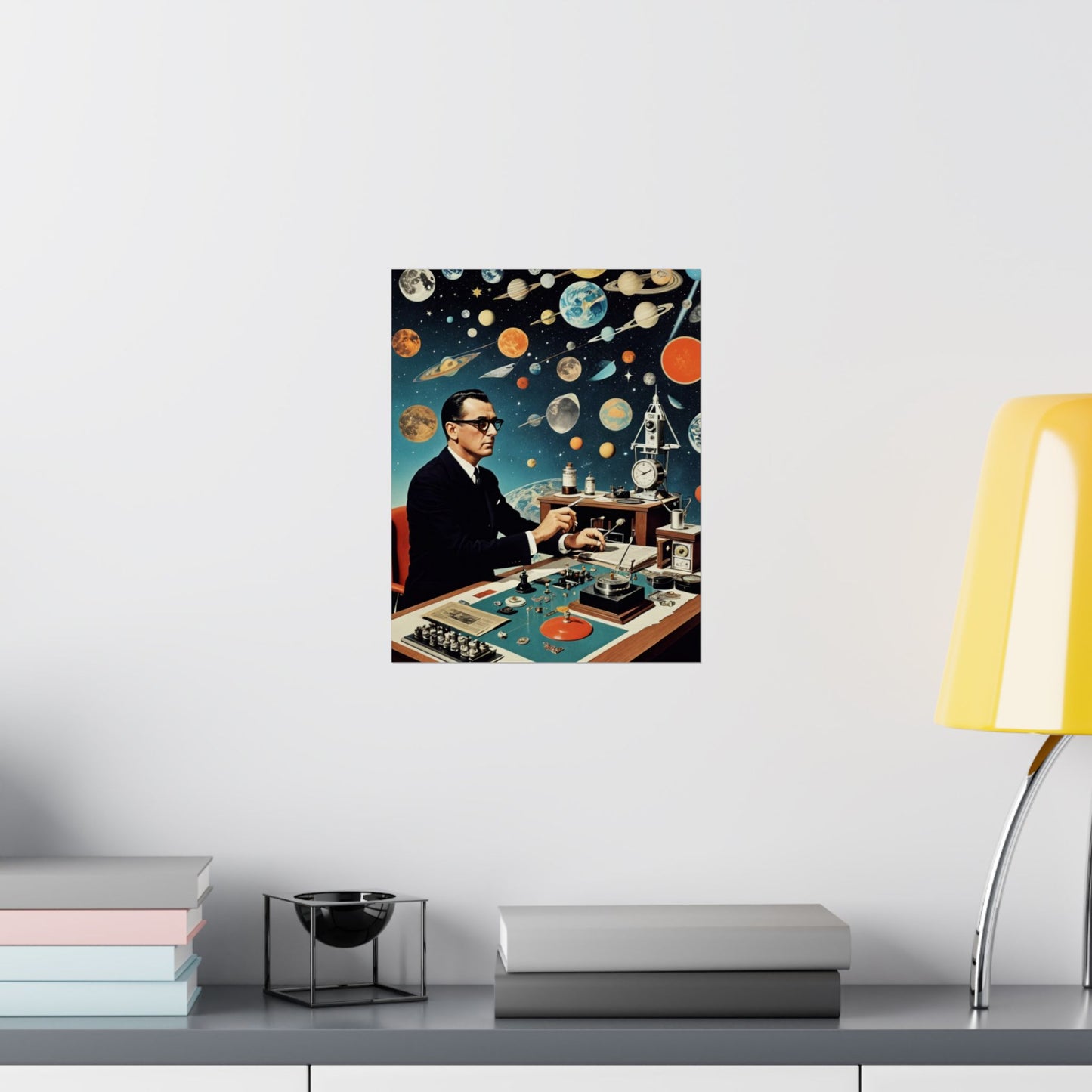 Astrologer’s Desk|Dada Psychedelic Planetary Collage Satin Poster (11x14”)