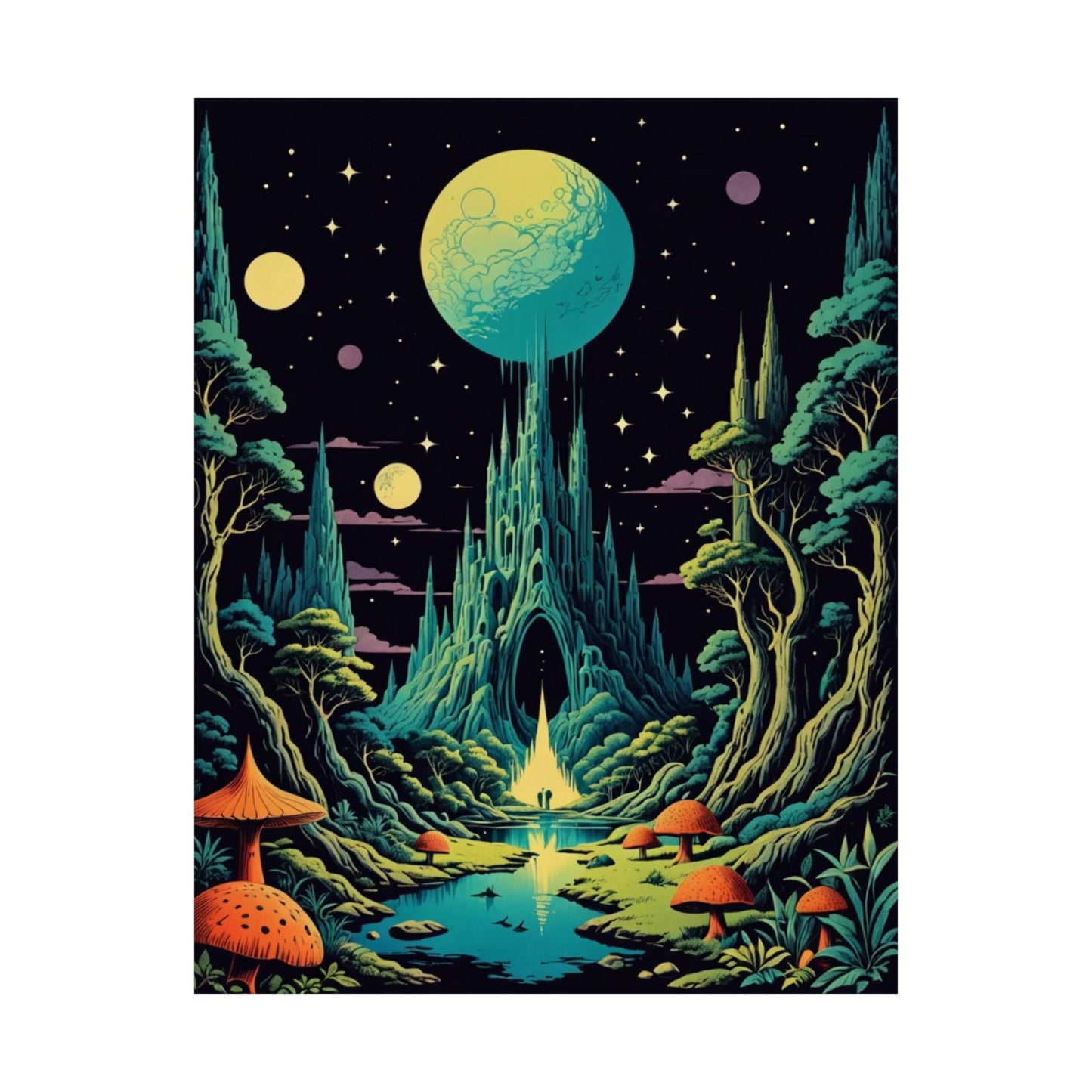 Fantasy Forest Satin Poster - Cosmic Lands Art Decor