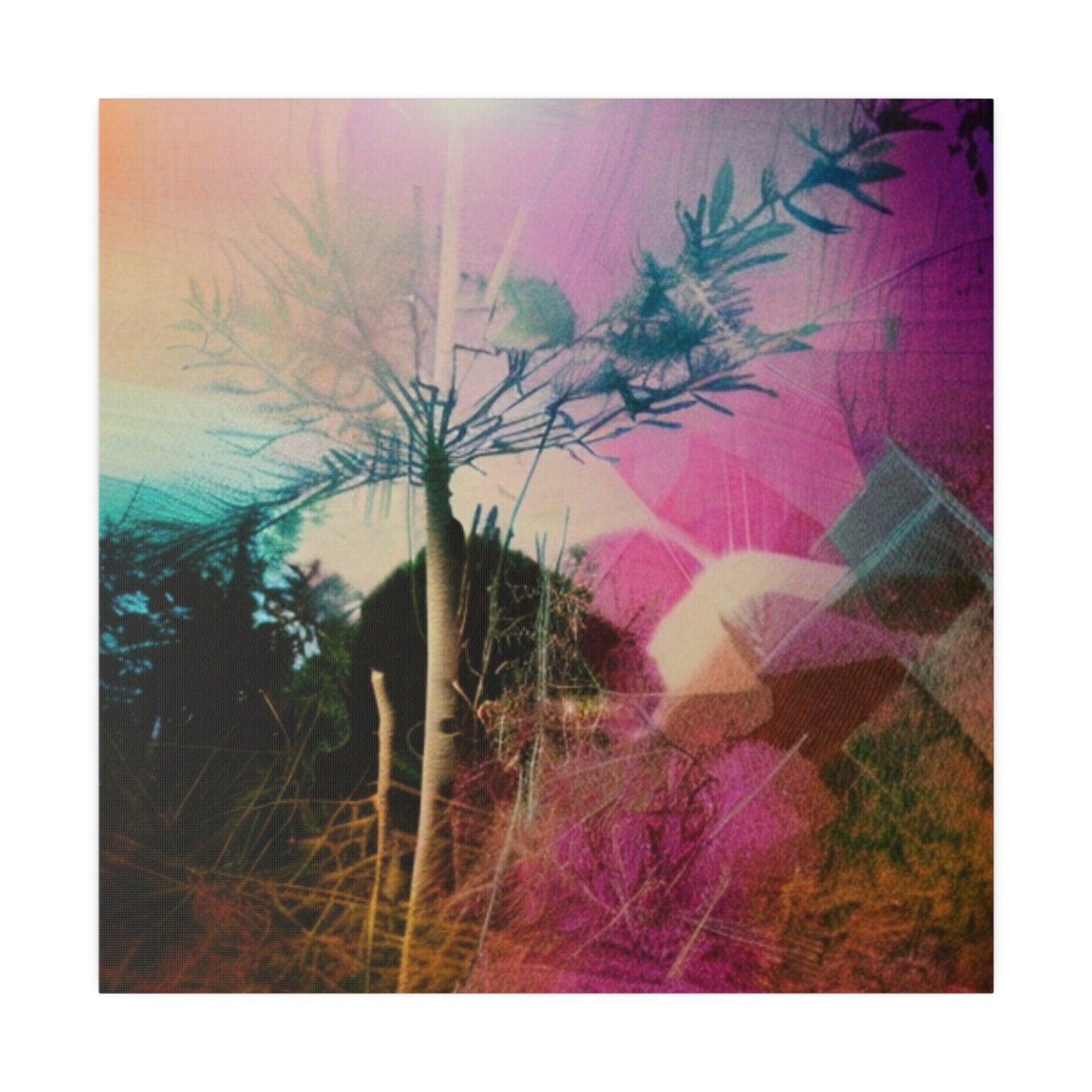 Neon Pink and Green Plant Abstract Dreamscape Wall Art on Matte Canvas