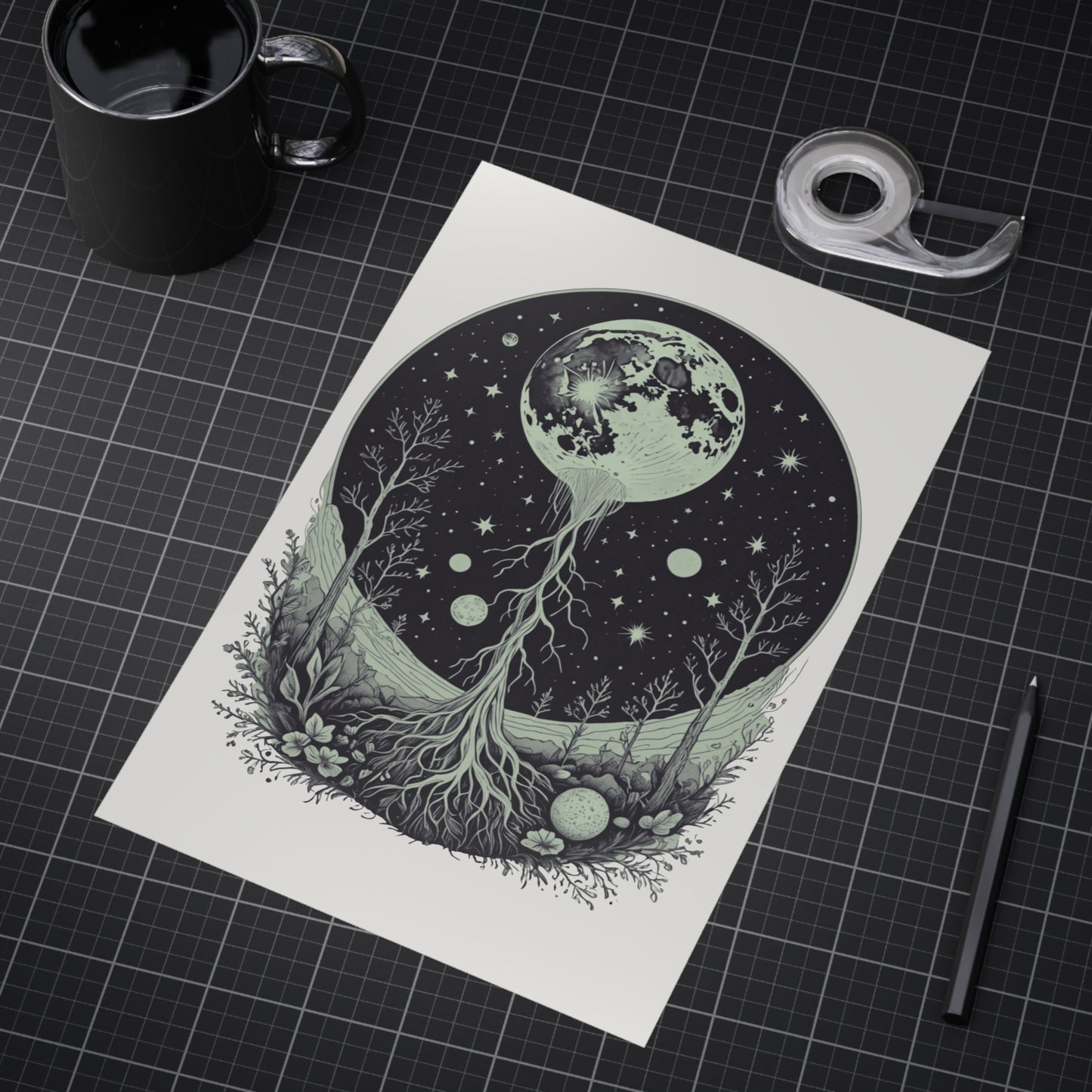 Celestial Bloom Moon as Tree Canopy Art Unframed Print Celestial Wall Art Decor