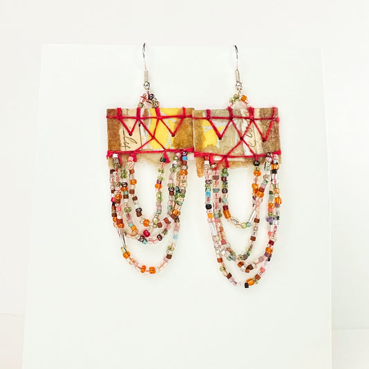 Gilded Reverie Earrings| Handsewn Textile Colorful Beaded Earrings