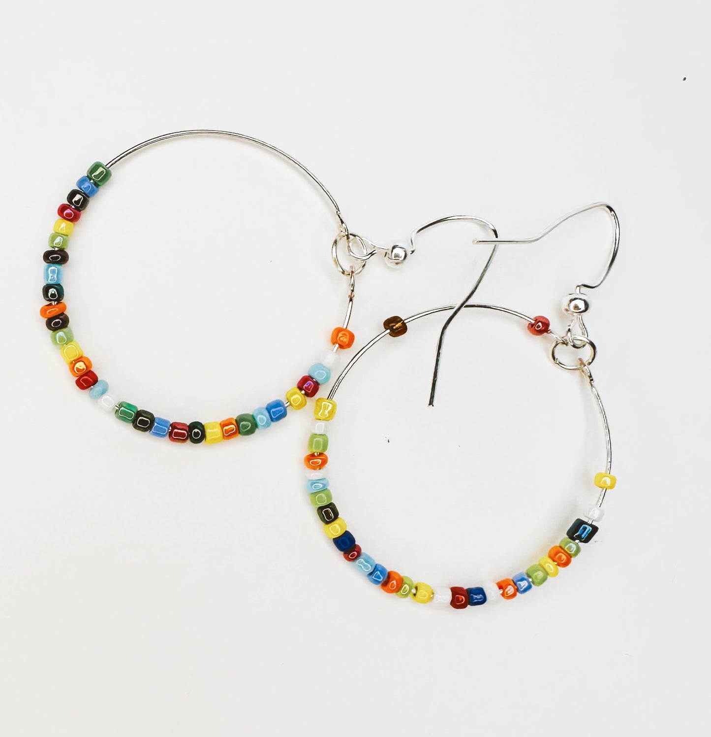 Prismatic Harmony Hoop Earrings – Handcrafted Beaded Rainbow Hoops