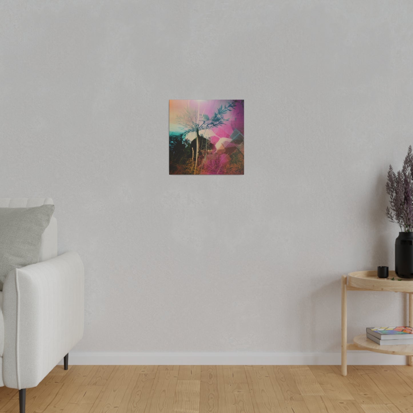 Neon Pink and Green Plant Abstract Dreamscape Wall Art on Matte Canvas