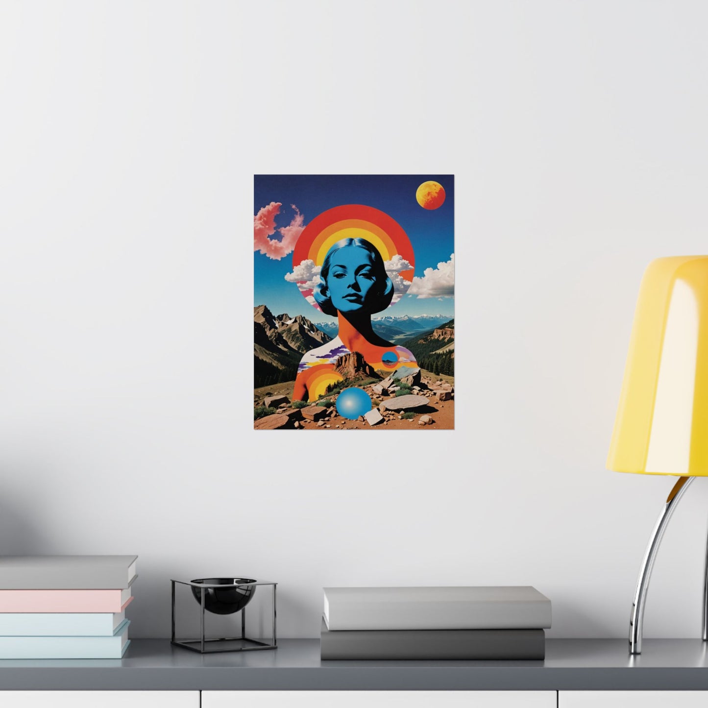 Solar Priestess| Rainbow Collage Portrait|Dada Psychedelic Collage Satin Poster (11x14”)