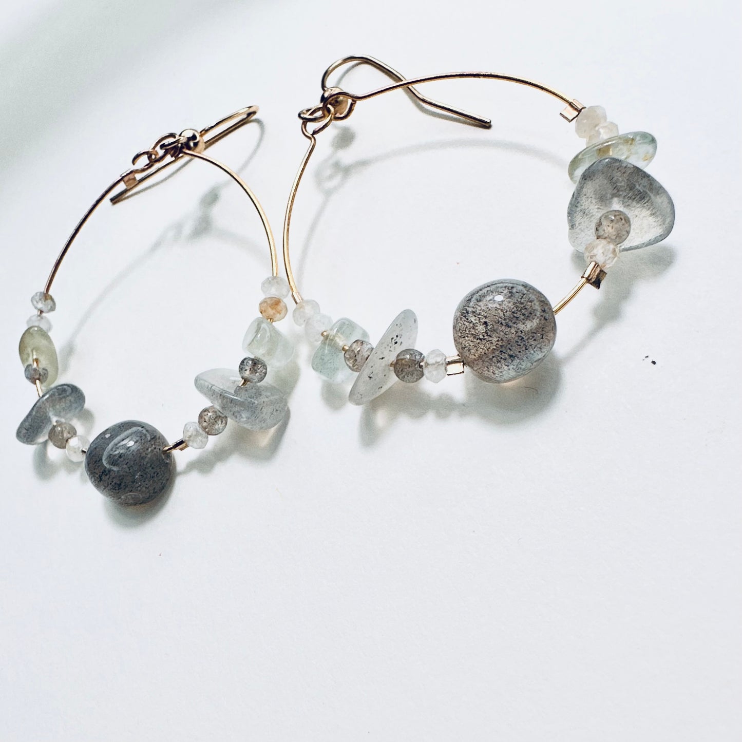 Silver Moondrop Labradorite Hoops |Aquamarine & Clear Topaz