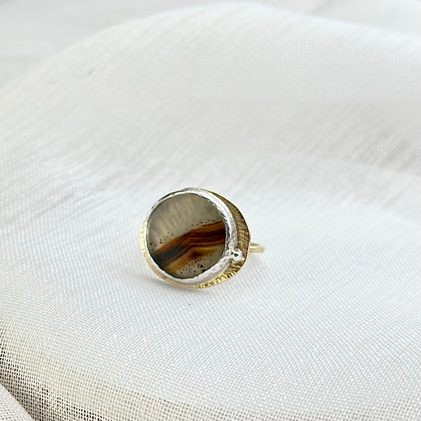 Echoes of Earth– Montana Dendritic Agate Coin Ring (Size 7)