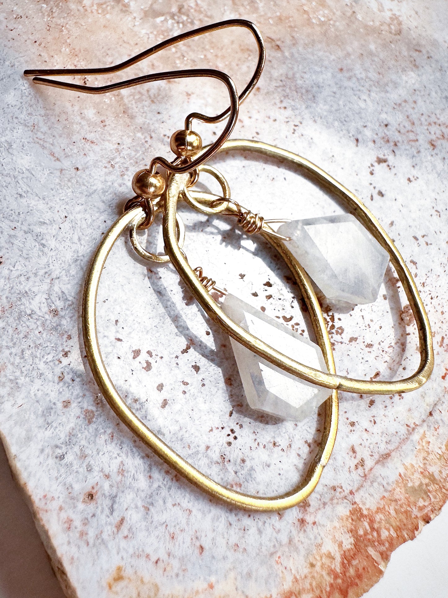 Celestara Luminara Hoops | Hand-Forged Brass Earrings with Flashy Moonstone