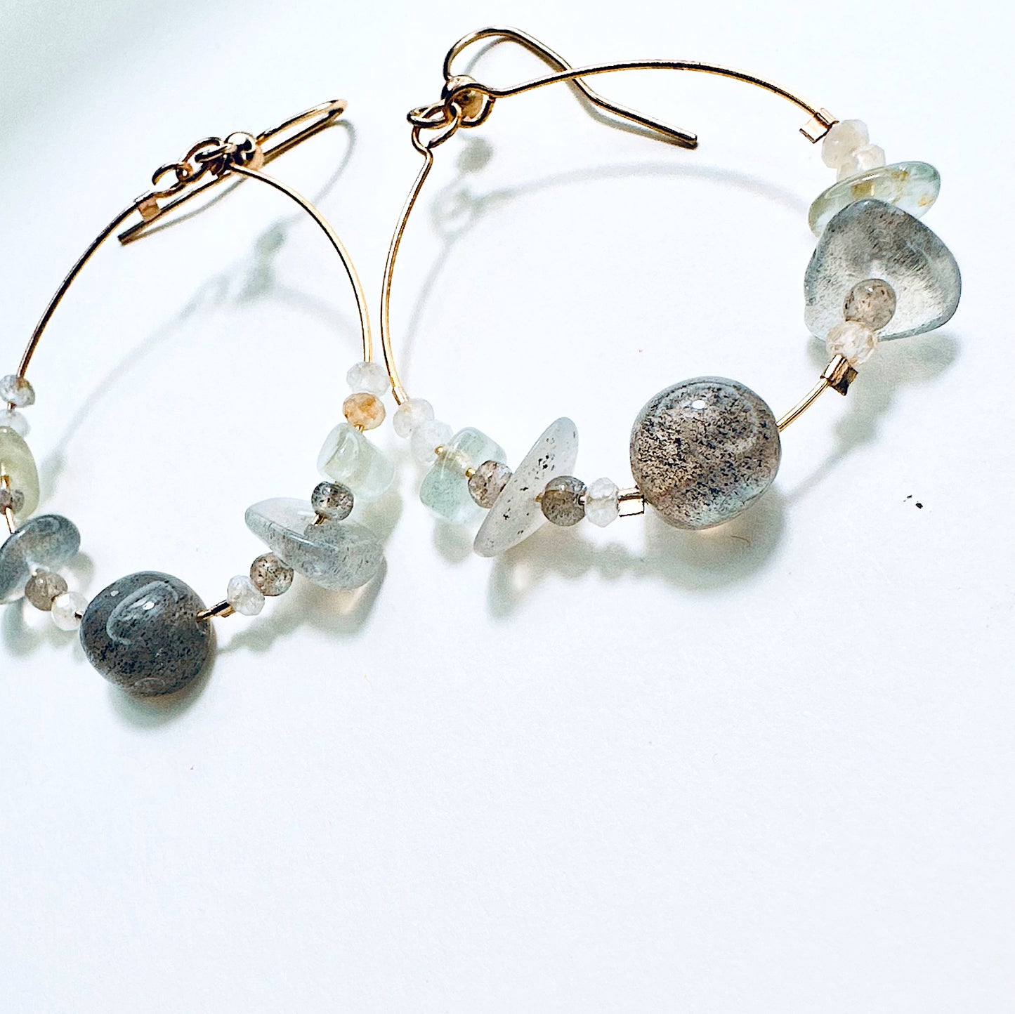 Silver Moondrop Labradorite Hoops |Aquamarine & Clear Topaz
