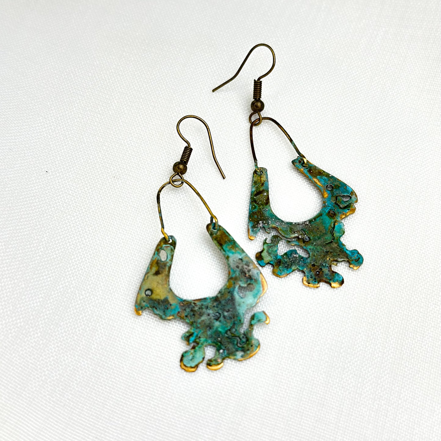 Palimpsest Glyph Earrings – Verdigris Brass Statement Earrings