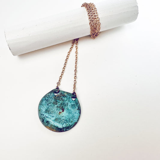 Sea Coin– Patina Brass Disc Necklace