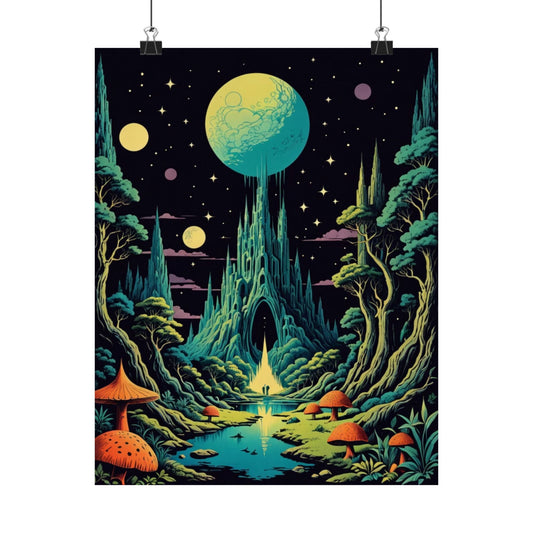 Fantasy Forest Satin Poster - Cosmic Lands Art Decor