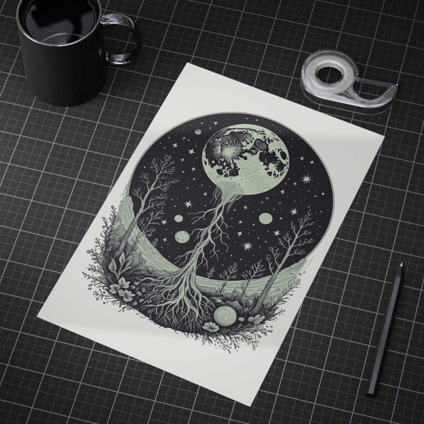 Celestial Bloom Moon as Tree Canopy Art Unframed Print Celestial Wall Art Decor