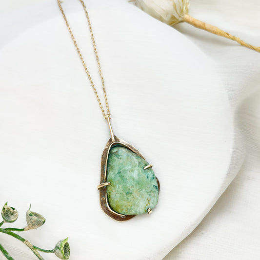 Seafoam Memory– Handcrafted Chrysoprase & Brass Pendant Necklace