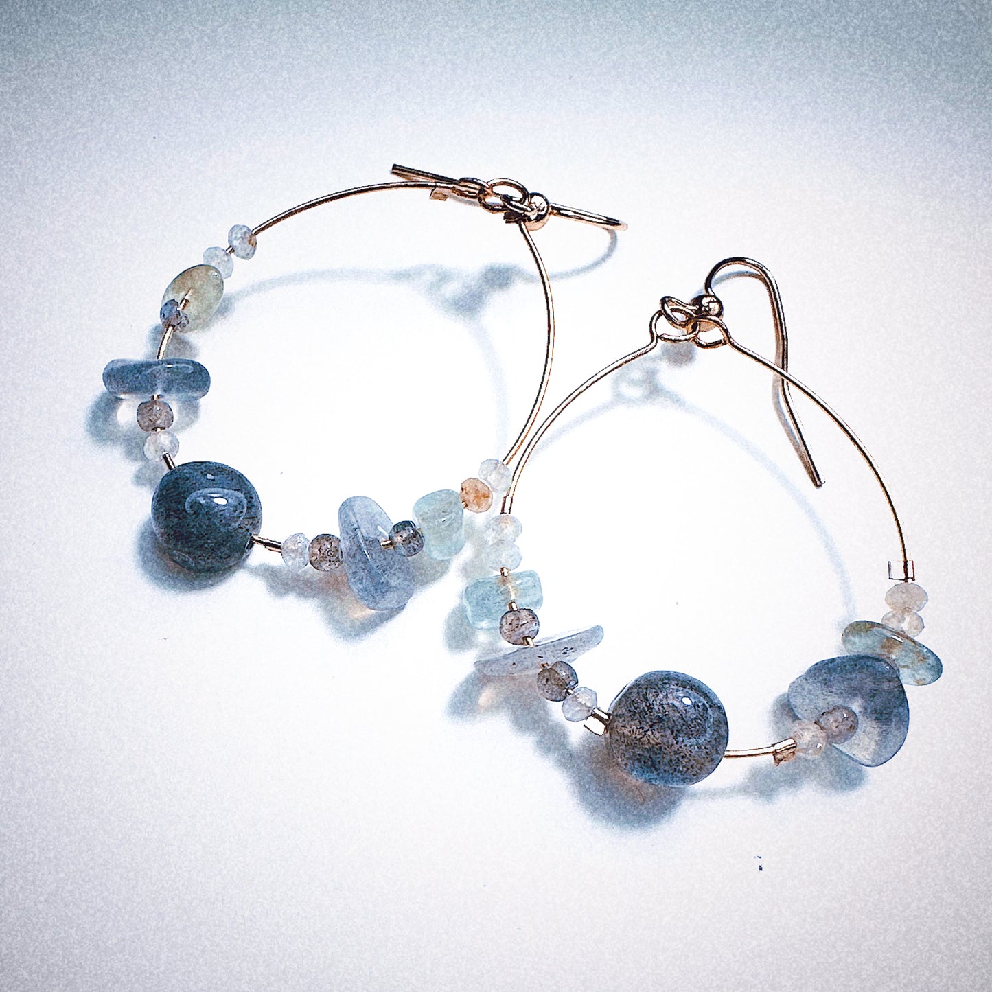 Silver Moondrop Labradorite Hoops |Aquamarine & Clear Topaz