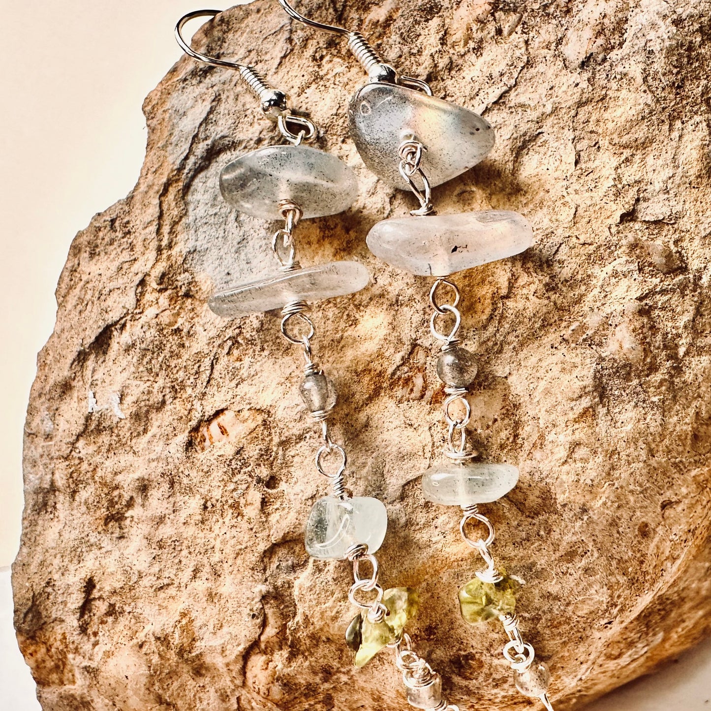 Celestial Cascade Earrings |Labradorite, Aquamarine & Peridot in Sterling Silver
