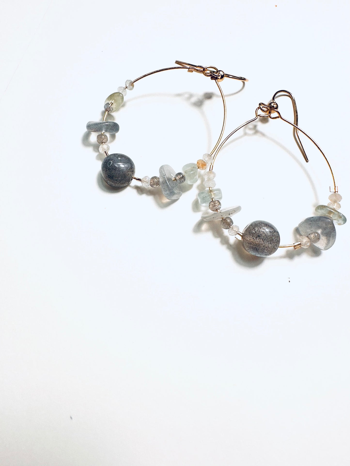 Silver Moondrop Labradorite Hoops |Aquamarine & Clear Topaz