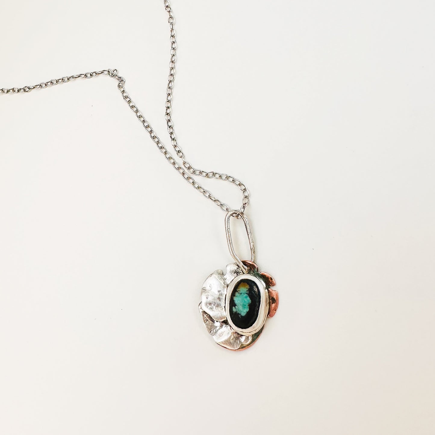 Ember Bloom– Handcrafted Sterling Silver, Copper & Hubei Turquoise Pendant Necklace