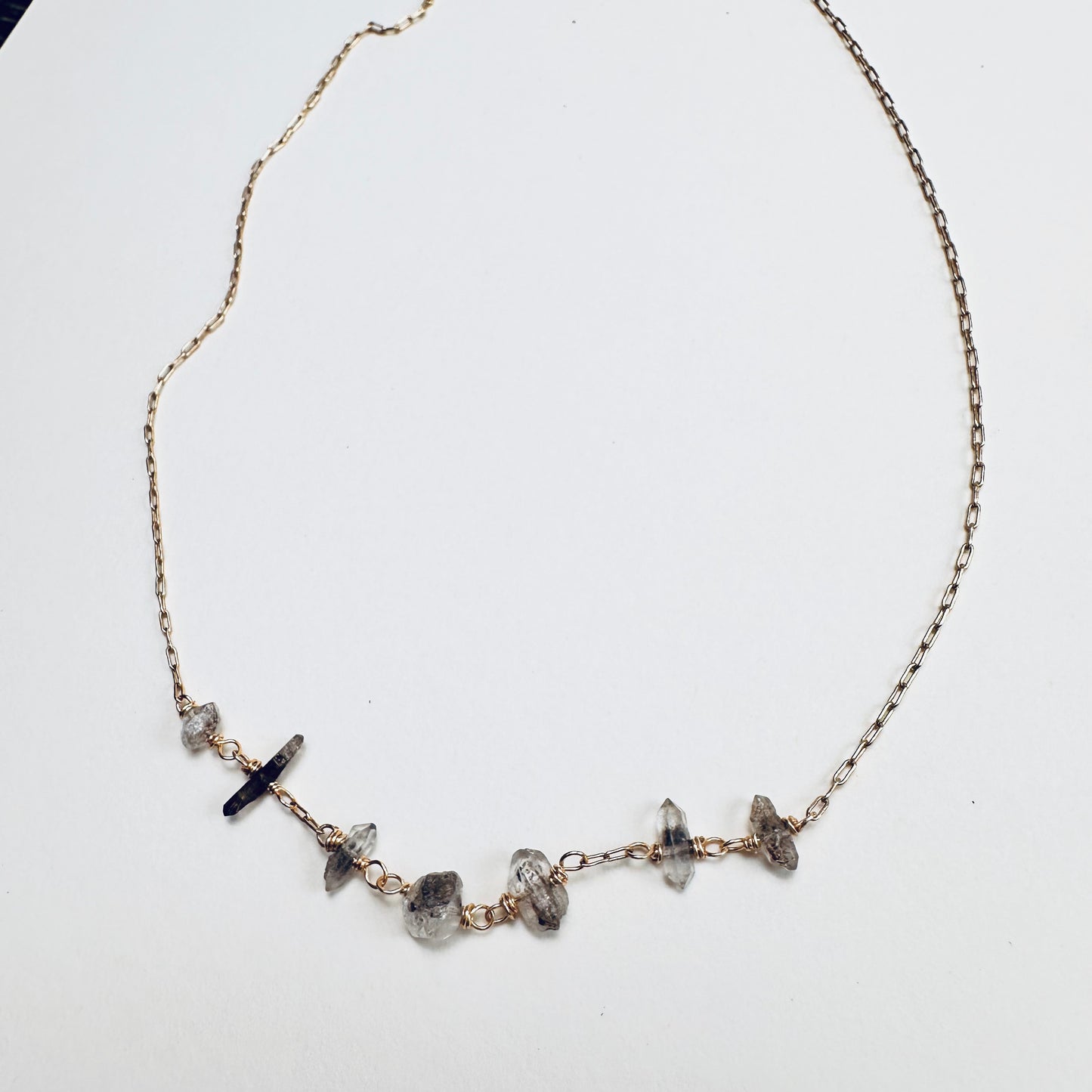 Celestara Herkimer Salt & Pepper Diamond Choker Necklace – Dainty Beaded 15.5” Nape Necklace