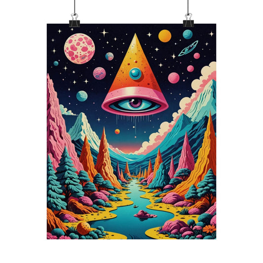 Eye of Ascension – Retro Trippy Pyramid Space Poster| Surreal Psychedelic Fantasy Posters – Whimsical Fine Art Wall Prints