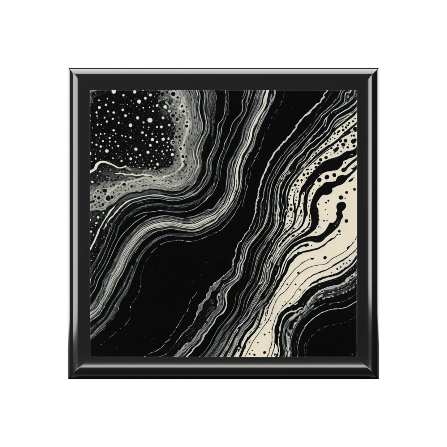 Lunar Drift Abstract Black & White Flow Jewelry Box