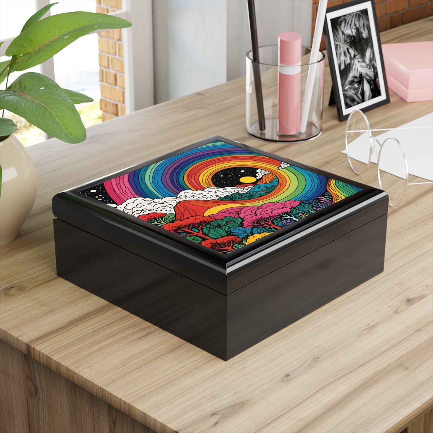 Rainbow Road Custom Art Jewelry box of Contemporary Black & White Jewelry Box - Elegant Storage for Accessories