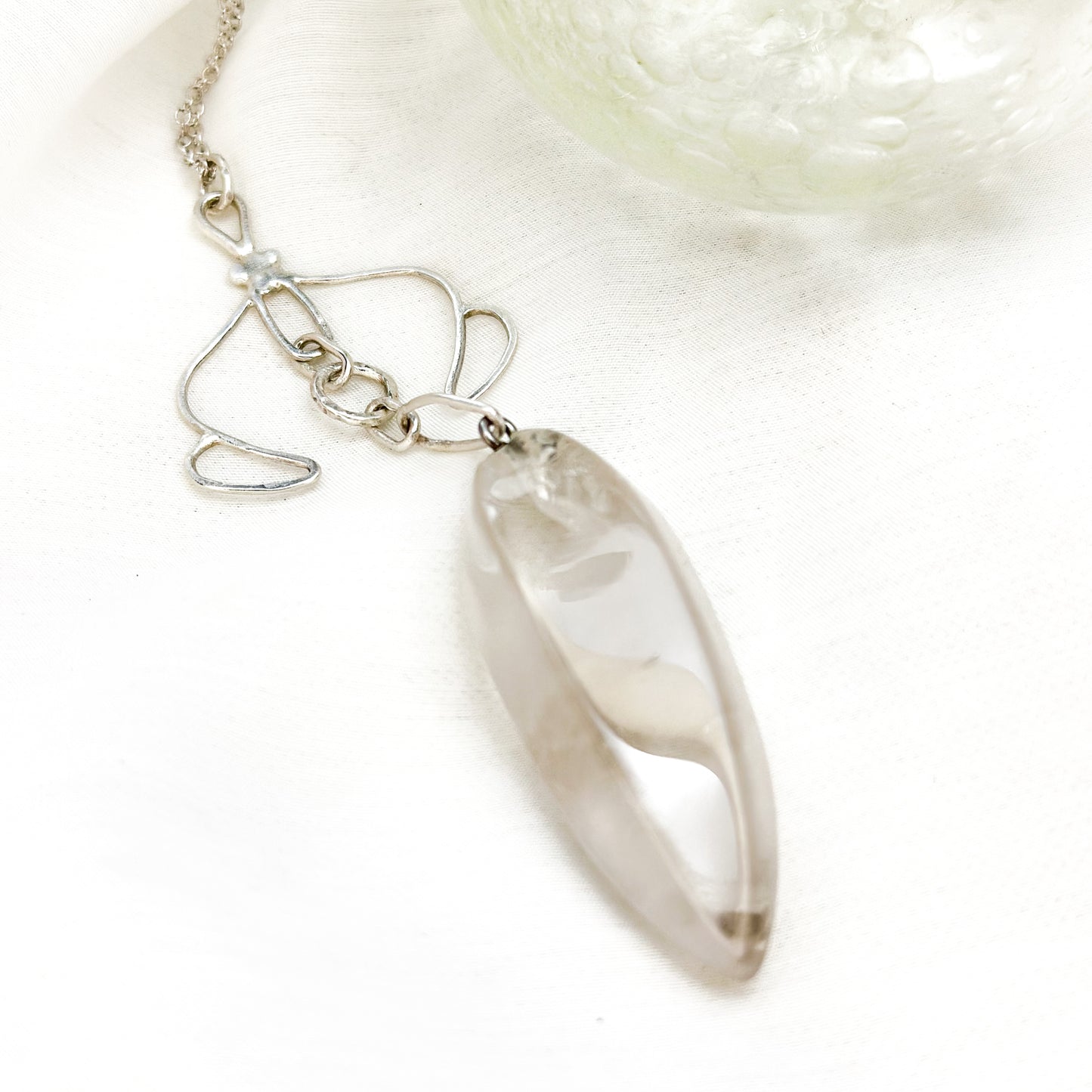 Celestial Balance Quartz Pendant – Hand-Forged Silver & Clear Quartz Necklace