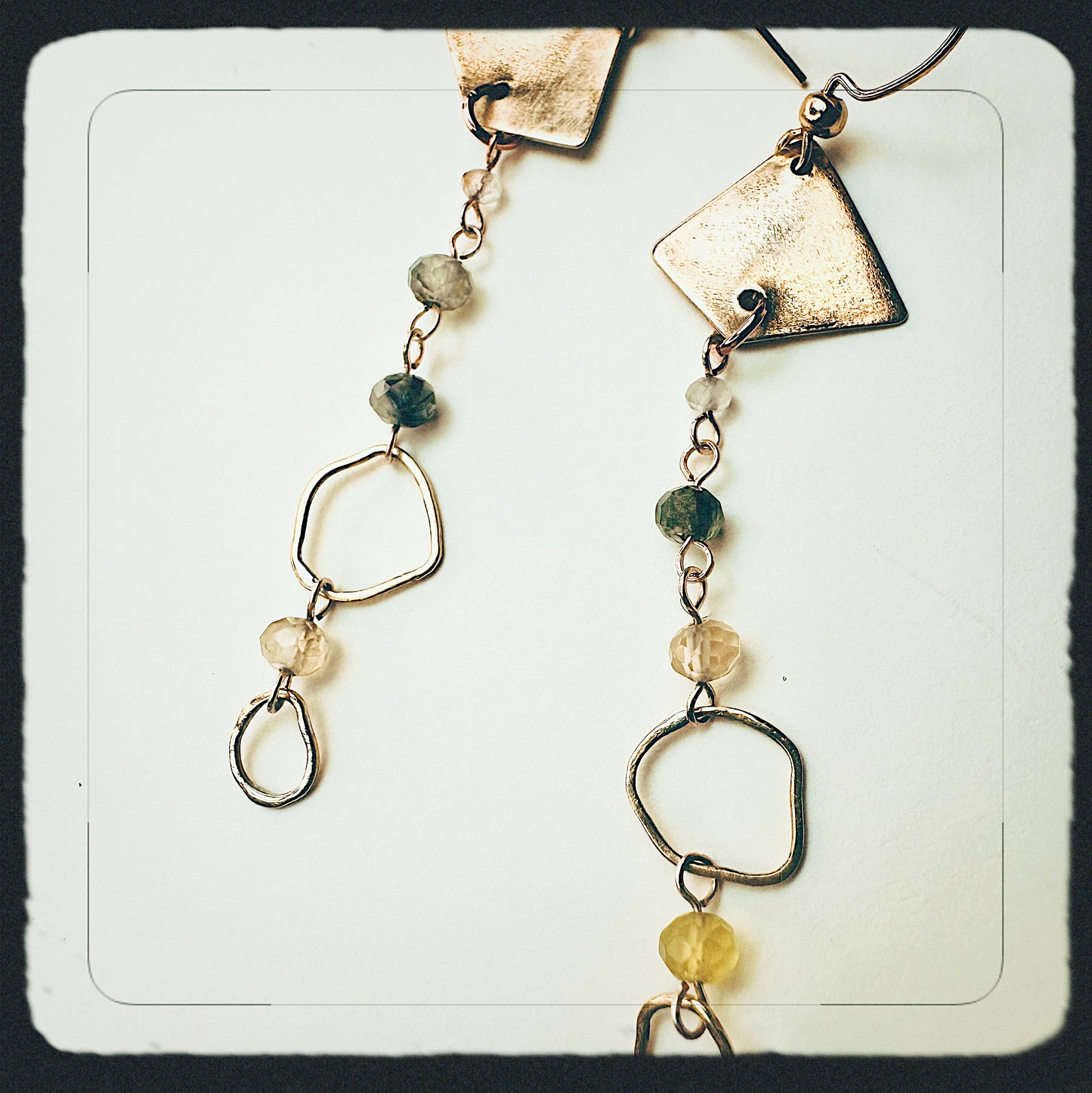Celestara Astralis Mismatched Earrings Brass & Green Prehnite Gemstones