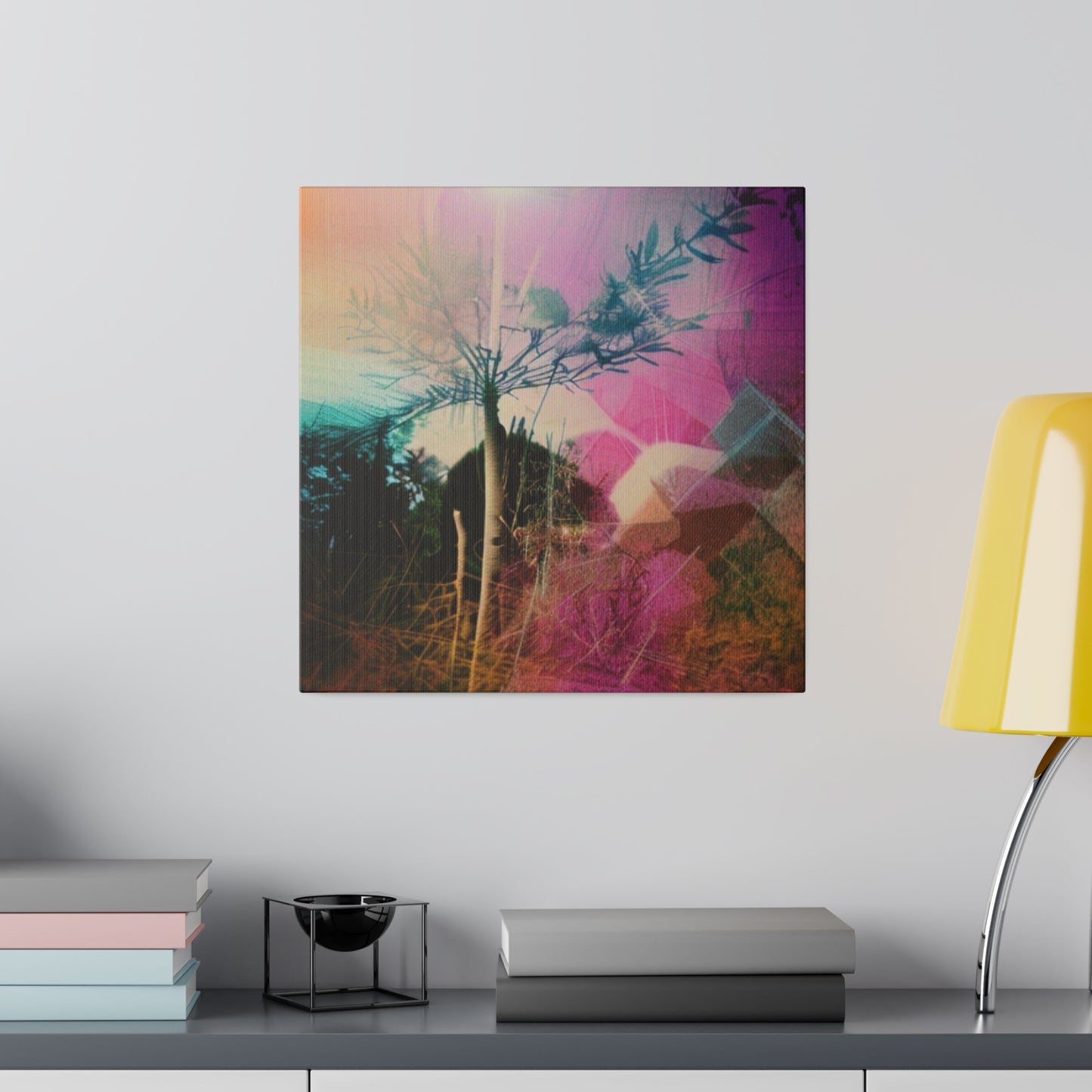 Neon Pink and Green Plant Abstract Dreamscape Wall Art on Matte Canvas